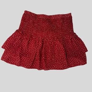 Glam Red & White Layered Ruffle Micro Mini Skirt - Elastic Waist - Size Medium